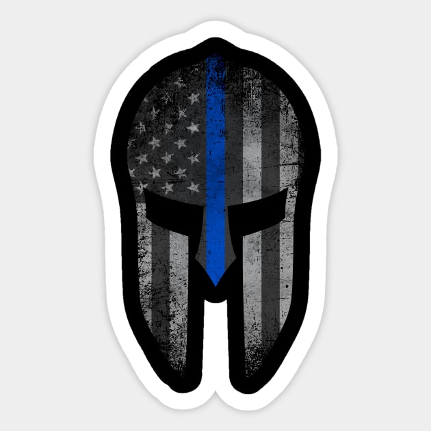 Blue Line American Flag Spartan Helm Sticker by Runesilver